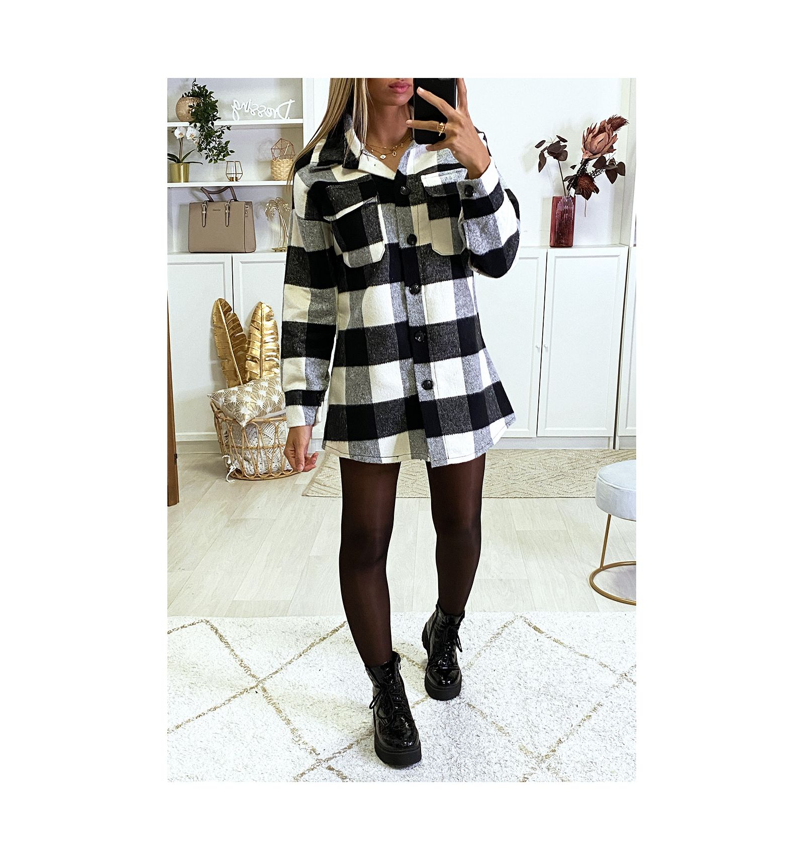 surchemise femme carreaux noir et blanc