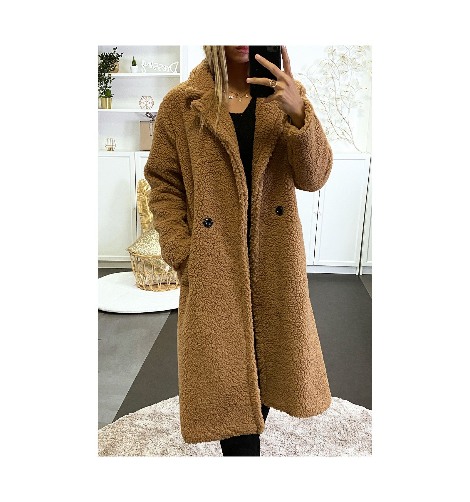 manteau teddy camel