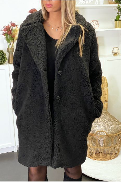 Manteau teddy bear noir avec poches. Mode femme collection Manteau teddy bear blanc avec poches. Mode femme collection