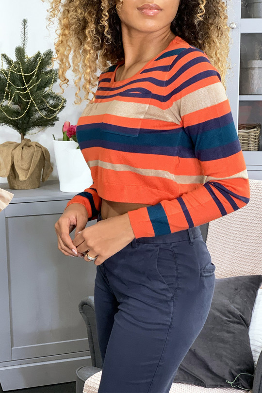 Orange striped drop top sweater. PU-893 Orange striped drop top sweater. PU-893