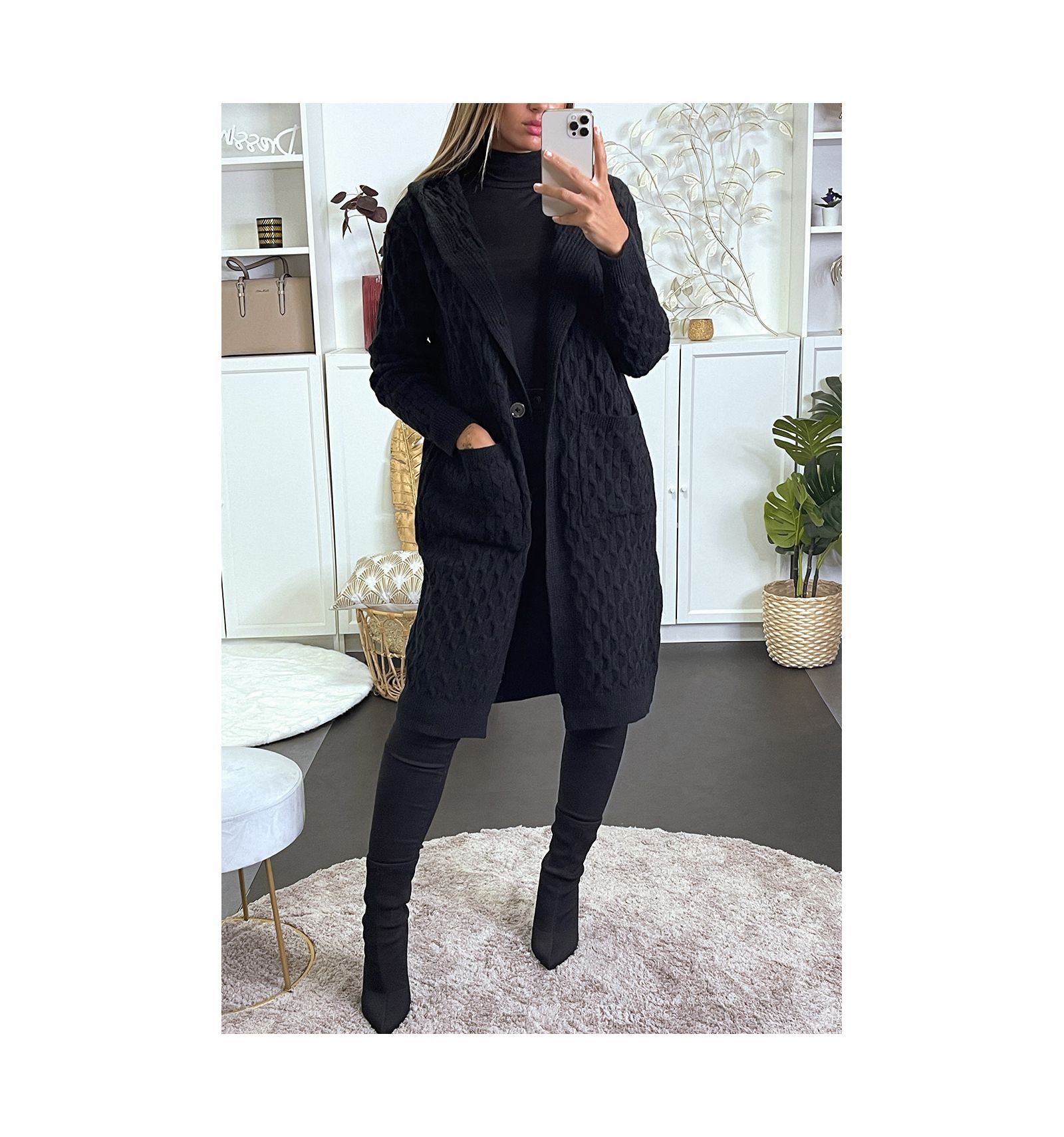 thick black knitted cardigan
