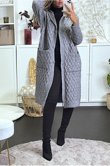 thick gray cardigan