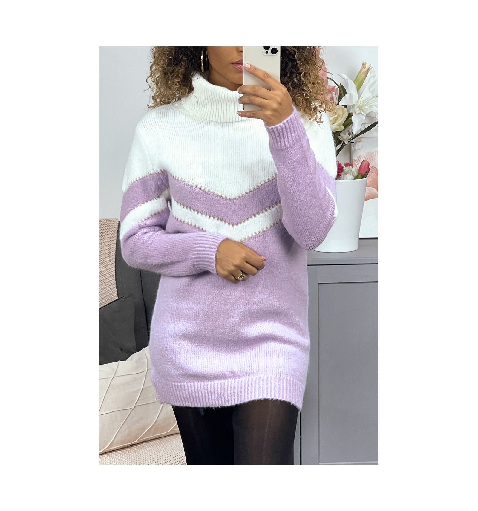 Sweater Pimkie Pull Violet Pull Col Roulée Taille S Pimkie Beebs