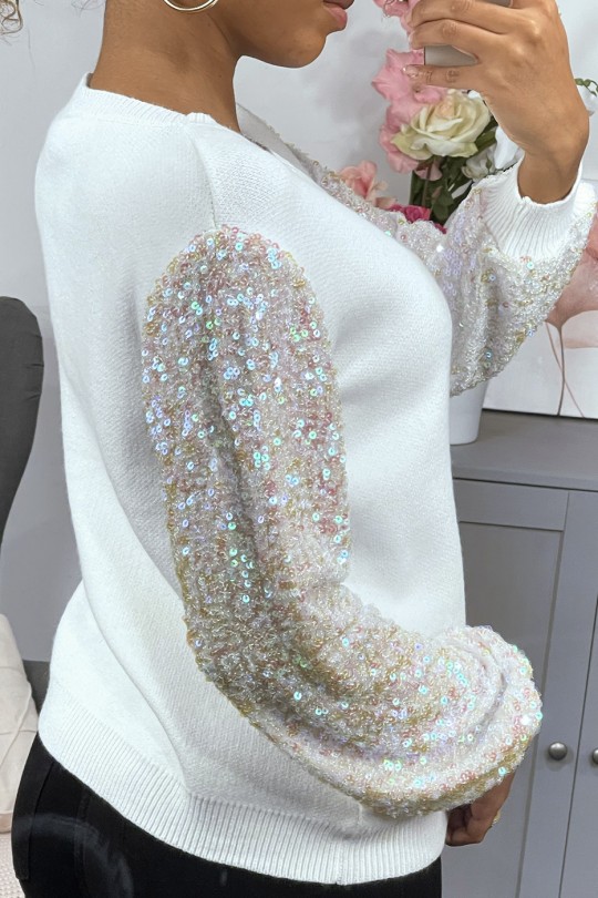 Pull cognac très doux à manche doublé de dentelle et sequin Pull cognac très doux à manche doublé de dentelle et sequin