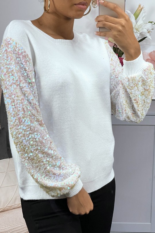 Pull cognac très doux à manche doublé de dentelle et sequin Pull cognac très doux à manche doublé de dentelle et sequin