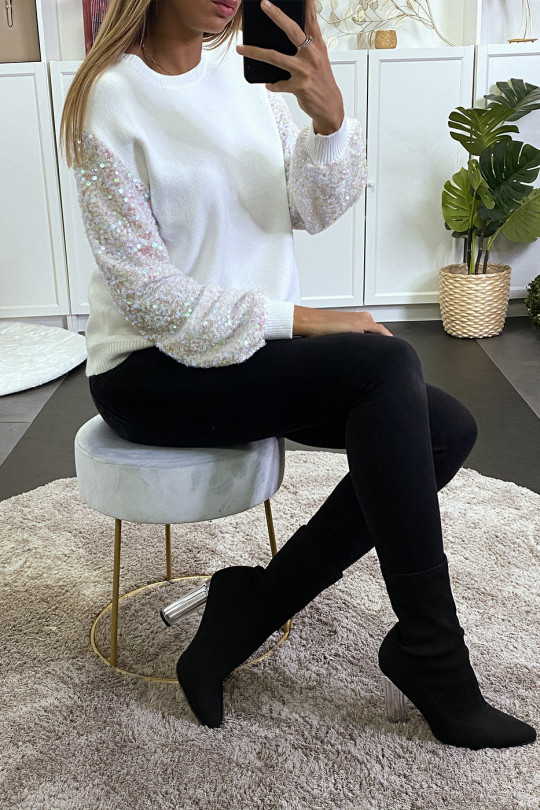 Pull cognac très doux à manche doublé de dentelle et sequin Pull cognac très doux à manche doublé de dentelle et sequin