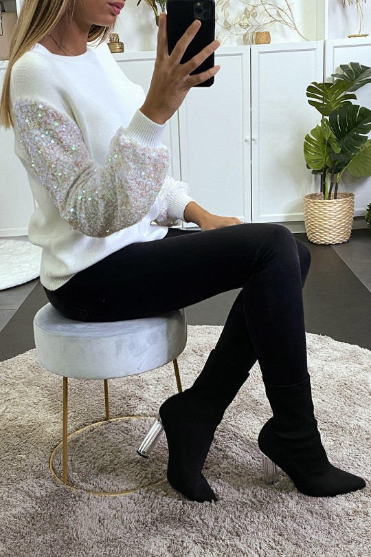 Pull cognac très doux à manche doublé de dentelle et sequin Pull cognac très doux à manche doublé de dentelle et sequin
