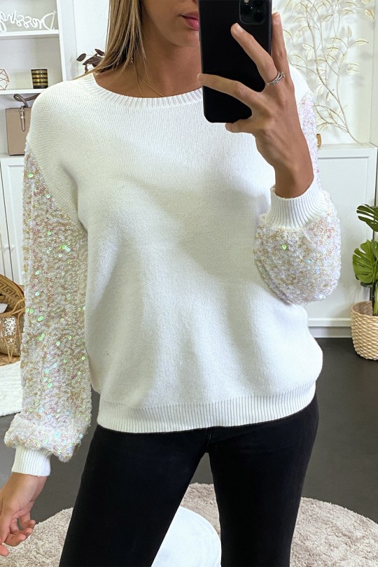 Pull cognac très doux à manche doublé de dentelle et sequin Pull cognac très doux à manche doublé de dentelle et sequin