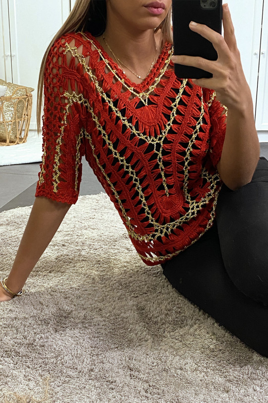 Top rouge en filet et dorure Top rouge en filet et dorure