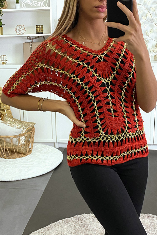 Top rouge en filet et dorure Top rouge en filet et dorure