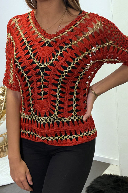 Top rouge en filet et dorure Top rouge en filet et dorure