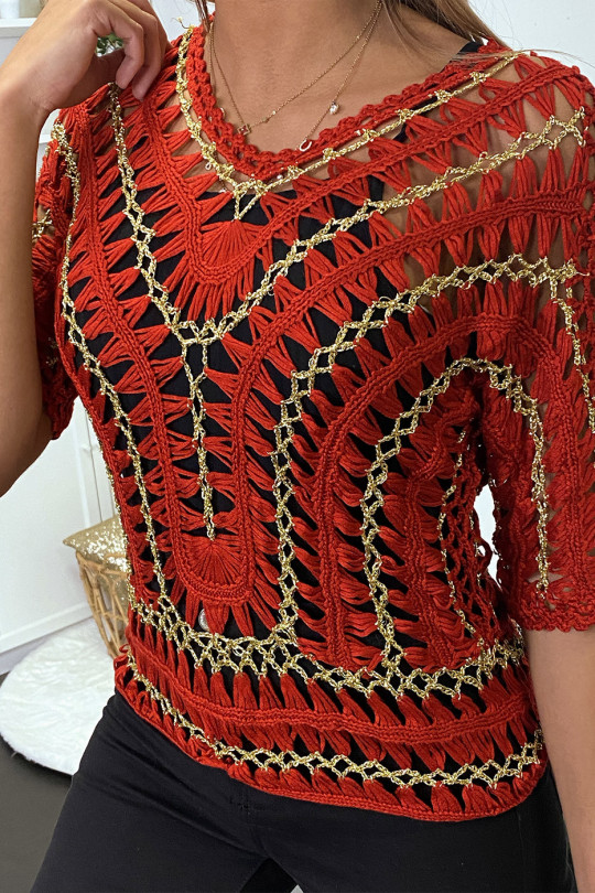 Top rouge en filet et dorure Top rouge en filet et dorure