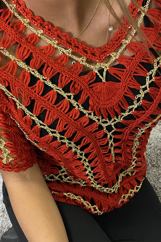 Top rouge en filet et dorure Top rouge en filet et dorure