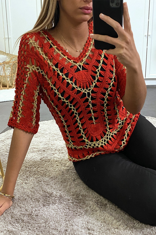 Top rouge en filet et dorure Top rouge en filet et dorure