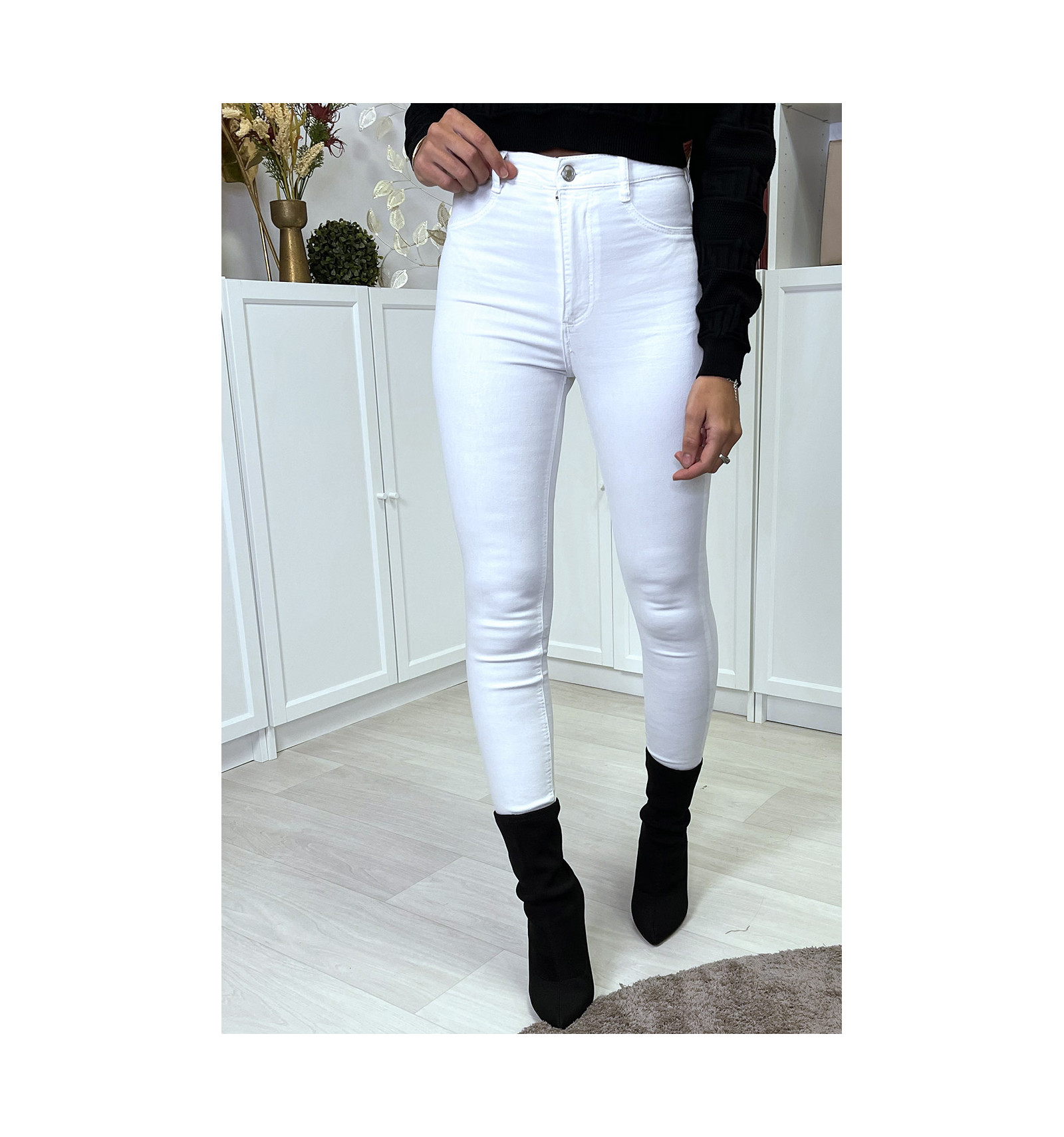 jean boyfriend blanc taille haute
