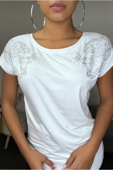 White t shirt with rhinestones Clearance