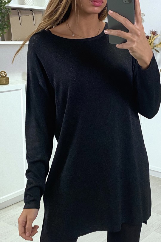 Robe pull scintillante noir avec filet au dos Robe pull scintillante noir avec filet au dos