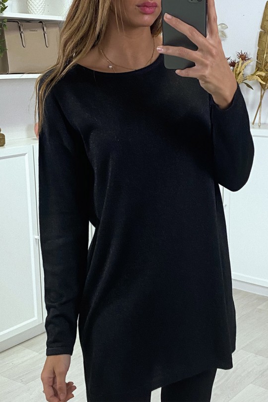 Robe pull scintillante noir avec filet au dos Robe pull scintillante noir avec filet au dos