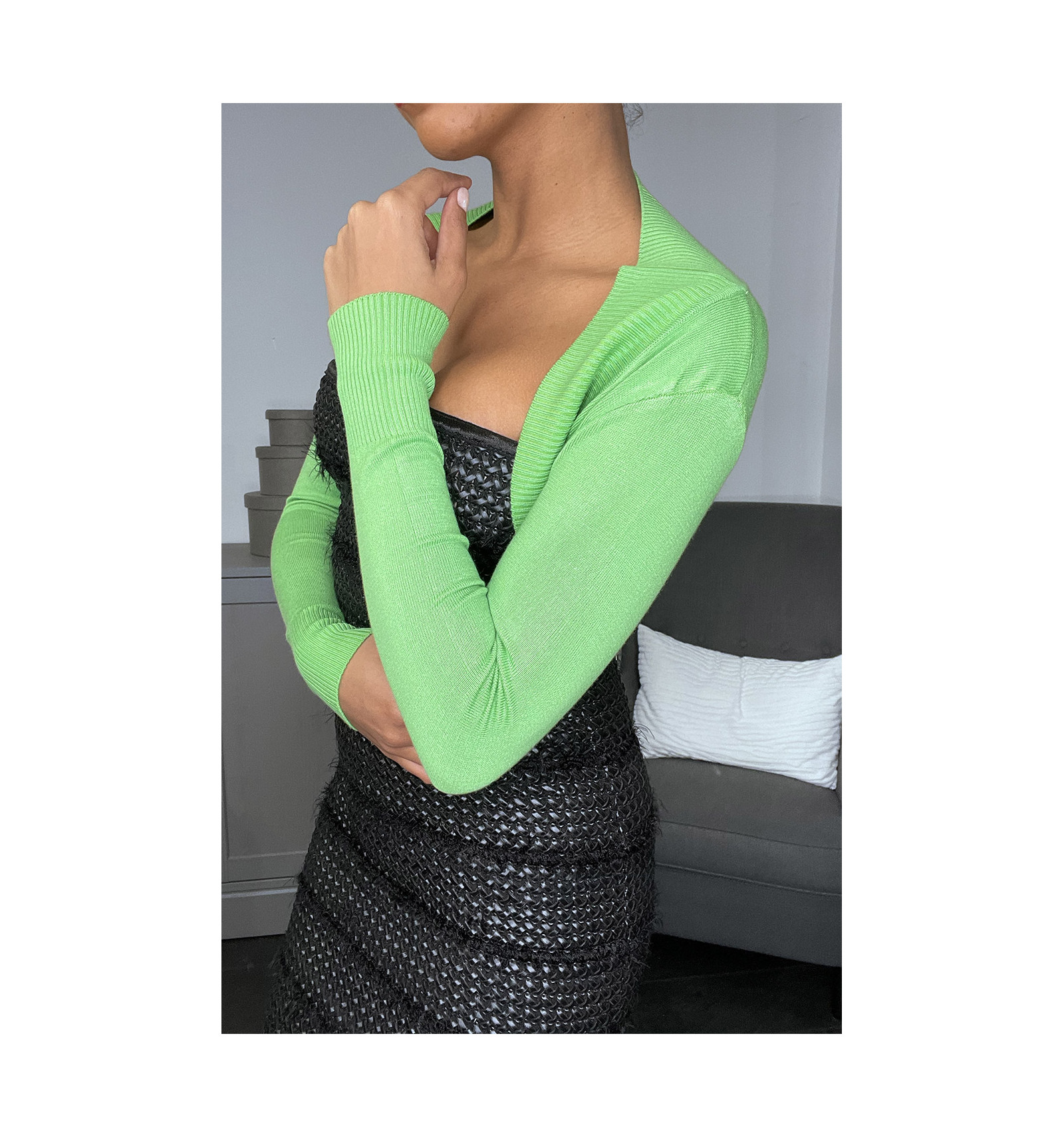 Elegant green mesh bolero for women