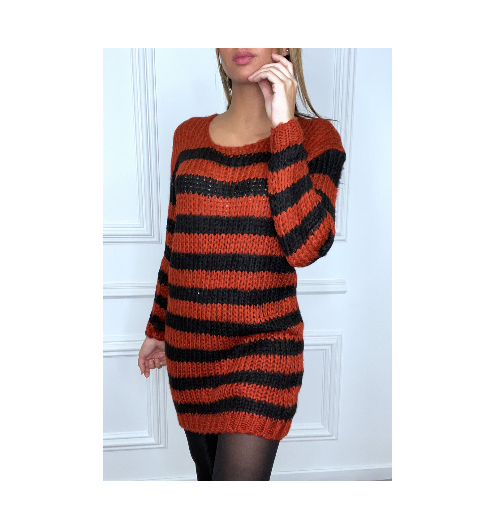 red and black striped sweater dress