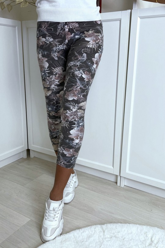 Legging noir et gris à motif fleurs effet destroy Legging noir et gris à motif fleurs effet destroy