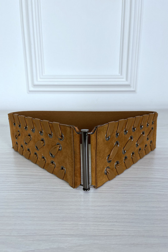 Ceinture camel en suédine tréssé avec élastique au dos Ceinture camel en suédine tréssé avec élastique au dos