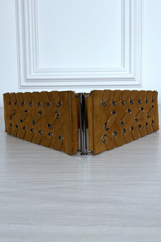 Ceinture camel en suédine tréssé avec élastique au dos Ceinture camel en suédine tréssé avec élastique au dos