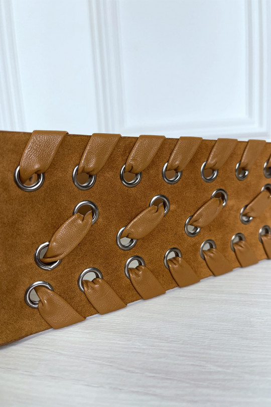 Ceinture camel en suédine tréssé avec élastique au dos Ceinture camel en suédine tréssé avec élastique au dos