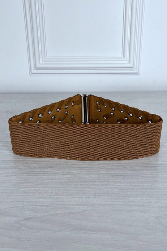 Ceinture camel en suédine tréssé avec élastique au dos Ceinture camel en suédine tréssé avec élastique au dos