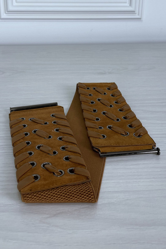 Ceinture camel en suédine tréssé avec élastique au dos Ceinture camel en suédine tréssé avec élastique au dos