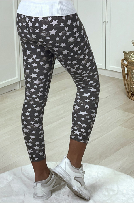 Legging noir et blanc à motif etoiles effet destroy