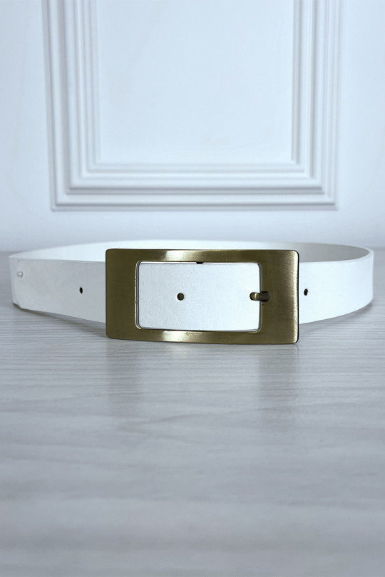 Ceinture blanche en simili avec boucle cuivré rectangle Ceinture blanche en simili avec boucle cuivré rectangle