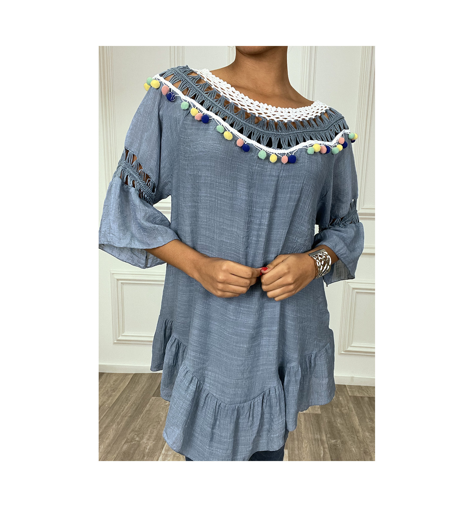 robe de plage pompon