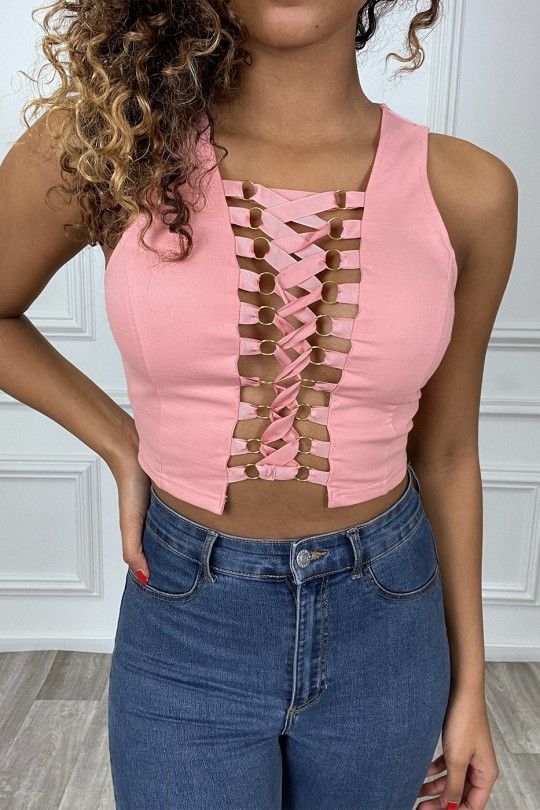 Top rose avec lacet à l'avant Top rose avec lacet à l'avant