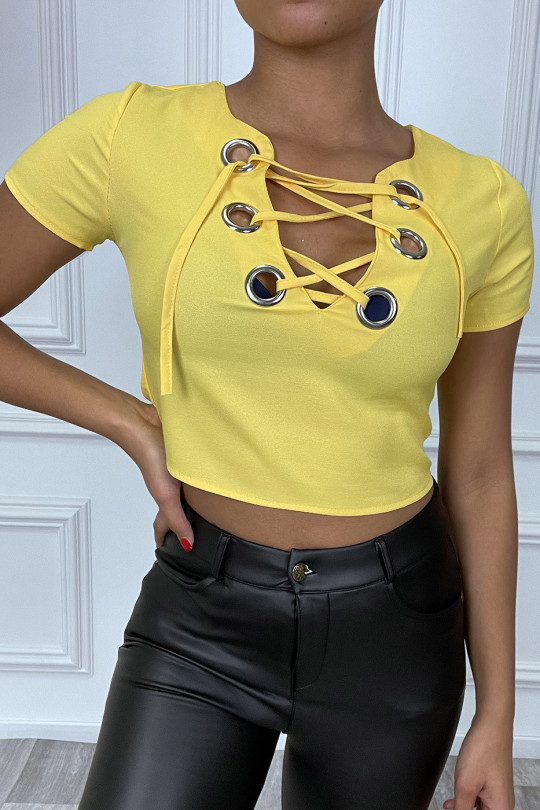 Crop top turquoise en col V à lacets Crop top turquoise en col V à lacets