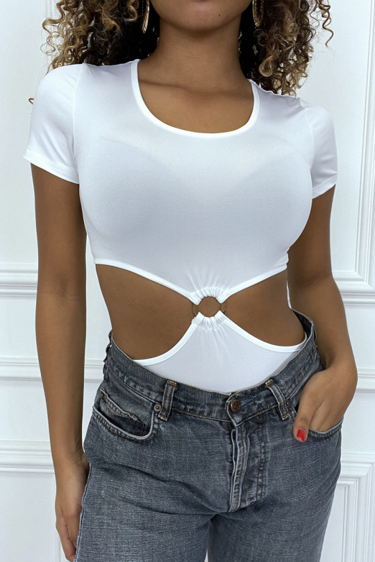 Body noir tee shirt facon trikini avec anneaux Body noir tee shirt facon trikini avec anneaux