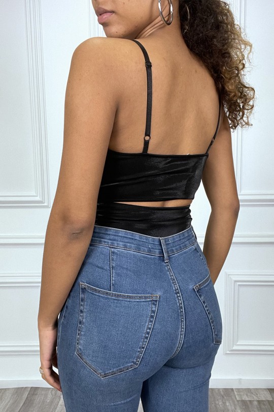 Body noir brillant cache coeur à bande multicolores Body noir brillant cache coeur à bande multicolores