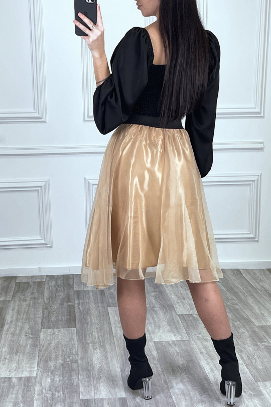 Jupe 3/4 camel en tulle doublé avec ceinture papillon satiné Jupe 3/4 camel en tulle doublé avec ceinture papillon satiné