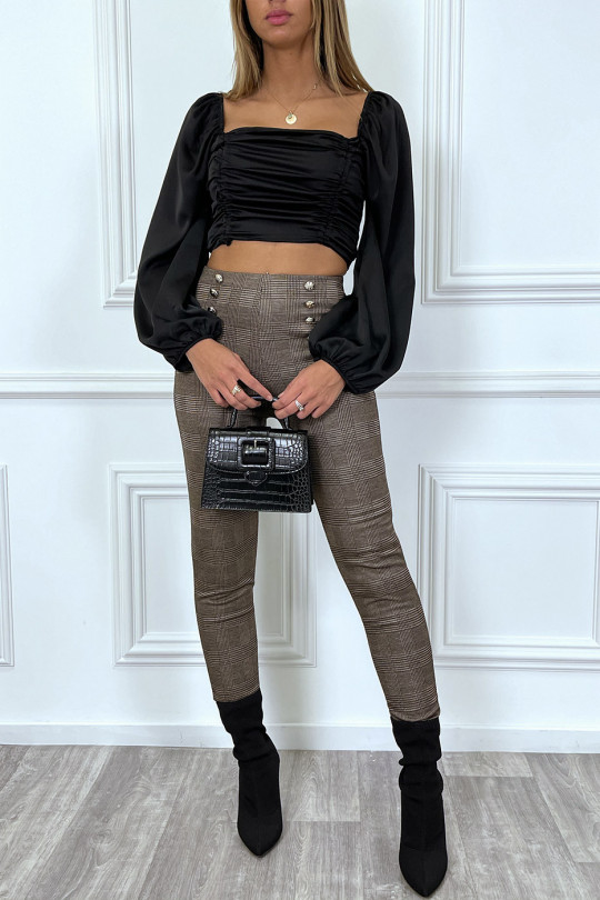 Pantalon taupe à carreaux boutonné en haut Pantalon taupe à carreaux boutonné en haut