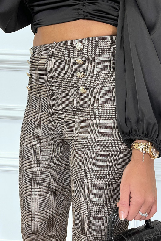 Pantalon taupe à carreaux boutonné en haut Pantalon taupe à carreaux boutonné en haut
