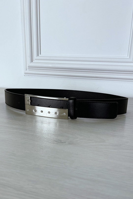 Ceinture noire fine à boucle rectangulaire à strass Ceinture noire fine à boucle rectangulaire à strass