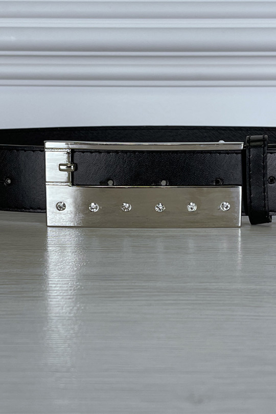Ceinture noire fine à boucle rectangulaire à strass Ceinture noire fine à boucle rectangulaire à strass