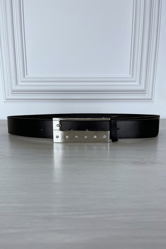 Ceinture noire fine à boucle rectangulaire à strass Ceinture noire fine à boucle rectangulaire à strass