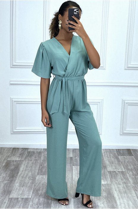 Combinaison Pantalon Palazzo Vert D Eau Cache Coeur En Voilage