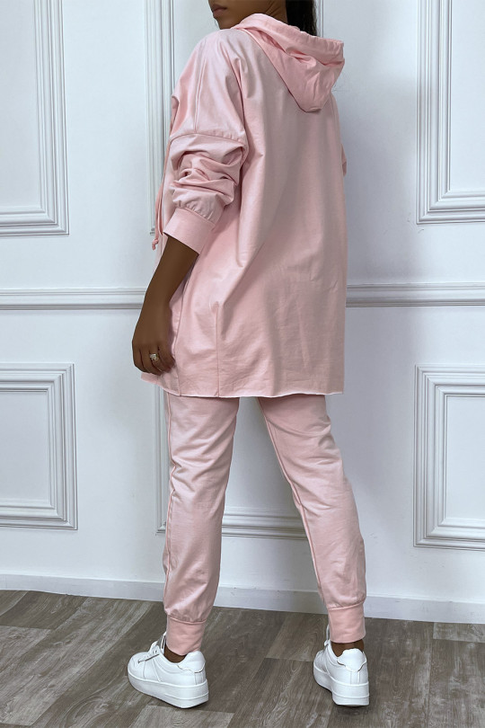 Ensemble jogging rose avec sweat oversize à capuche et poche kangourou et jogging Ensemble jogging rose avec sweat oversize à capuche et poche kangourou et jogging