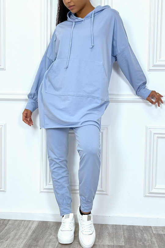 Ensemble jogging turquoise avec sweat oversize à capuche et poche kangourou et jogging Ensemble jogging turquoise avec sweat oversize à capuche et poche kangourou et jogging