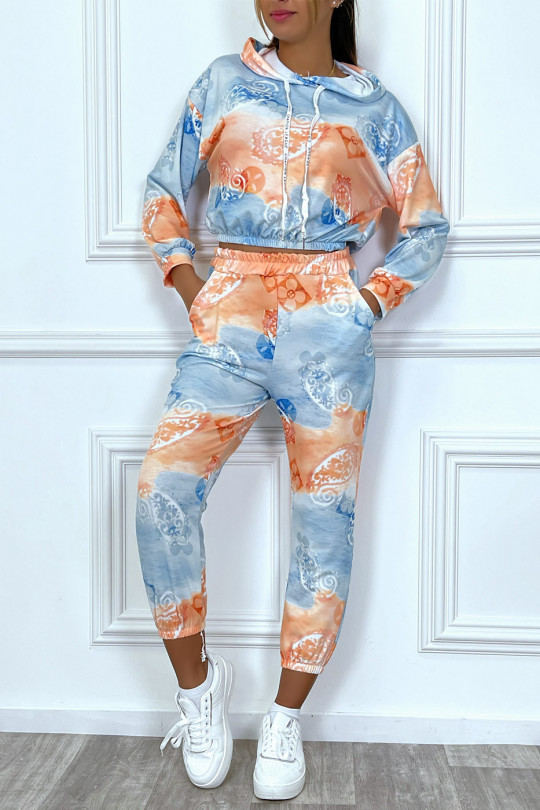 Ensemble jogging tie and dye turquoise avec crop sweat et jogging Ensemble jogging tie and dye turquoise avec crop sweat et jogging