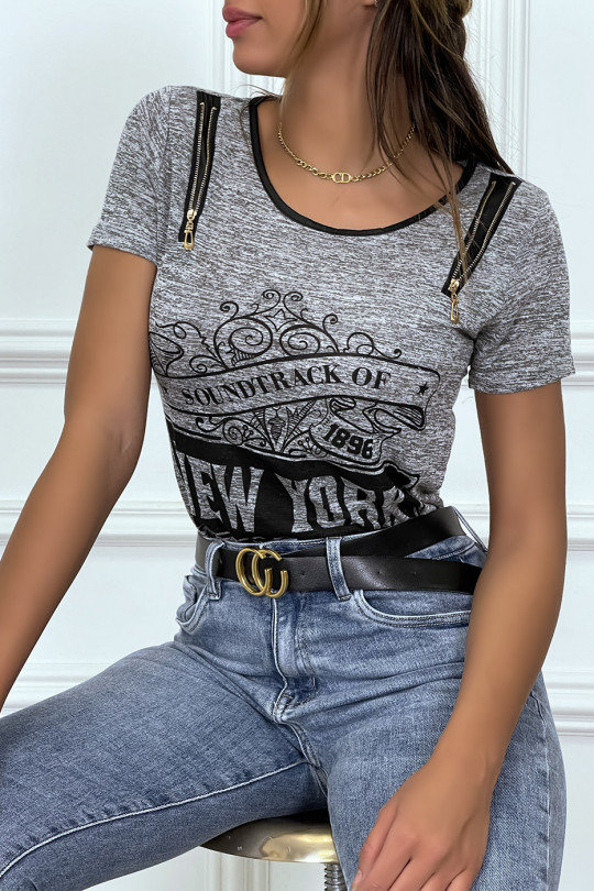 Tee shirt blanc imprimé avec fermeture eclair Tee shirt blanc imprimé avec fermeture eclair