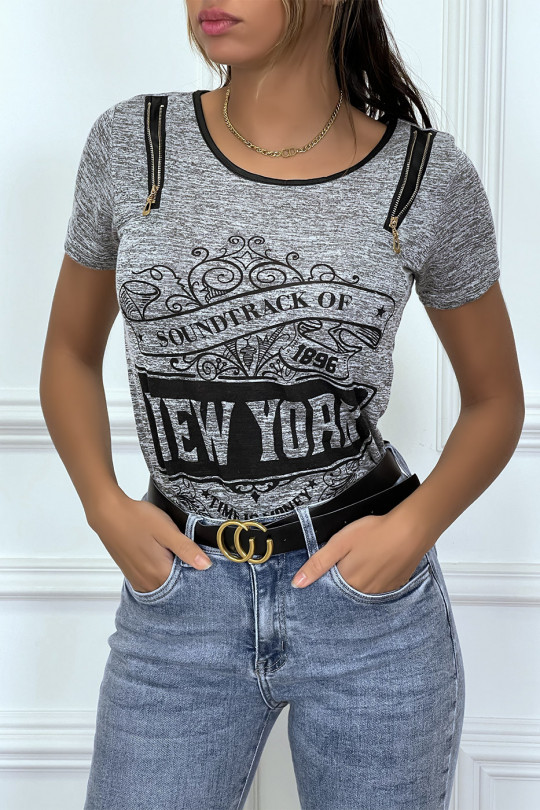 Tee shirt blanc imprimé avec fermeture eclair Tee shirt blanc imprimé avec fermeture eclair