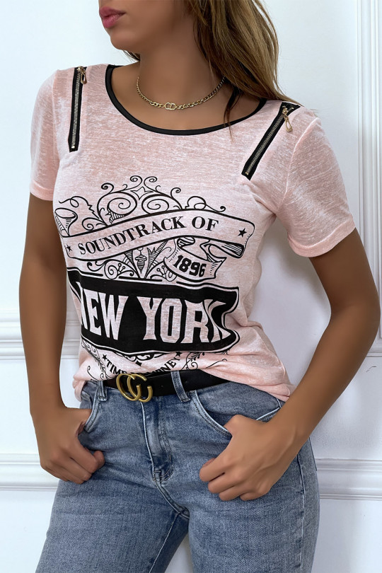 Tee shirt blanc imprimé avec fermeture eclair Tee shirt blanc imprimé avec fermeture eclair